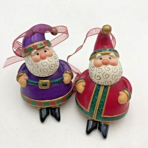 Hallmark Ornament 2001 Jolly Santa Bells 2 Pieces Dangling Leg Clackers Purple